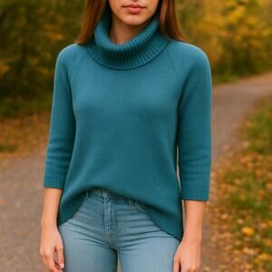 Theory SZ S 100% Cashmere Cowl Neck Sweater In Royal Green